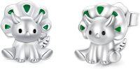 wholesale 925 Sterling Silver Green Zircon Triceratops Stud Earrings for Women and Girls - Hypoallergenic s-Triceratops Earrings