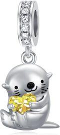 wholesale 925 Sterling Silver Topaz Otter Charm Bead - 11.2x15mm Sparkling Zircon Jewelry for Bracelets-0-0