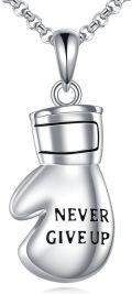 wholesale 925 Sterling Silver Boxing Glove Pendant Necklace with NEVER GIVE UP Inscription - Sports Gift for Her-0-0