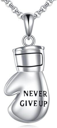 wholesale 925 Sterling Silver Boxing Glove Pendant Necklace with NEVER GIVE UP Inscription - Sports Gift for Her-Boxing Gloves