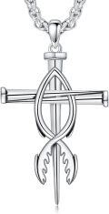 wholesale 925 Sterling Silver Fish Tail Cross Pendant Necklace  Christian Jewelry for Men-0-0