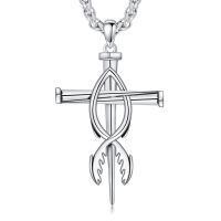 wholesale 925 Sterling Silver Fish Tail Cross Pendant Necklace  Christian Jewelry for Men-E01-Fish Nail Cross