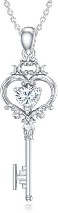 wholesale Metal Stone Birthstone Key Pendant Necklace Gift for Women-April(White Cubic Zirconia)