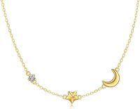 wholesale 14K Gold Crescent & Star Charm Necklace - Dainty  for Her (18)-Gold