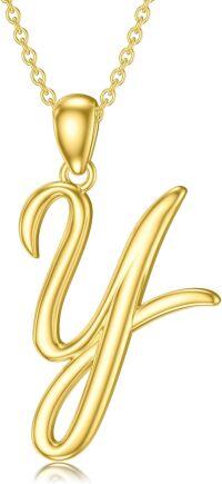 wholesale Sterling Silver 26 Letter Pendant Necklace-Letter Y-yellow gold plated