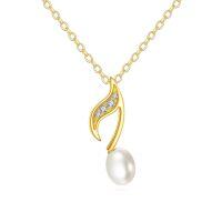 wholesale 14k Gold Leaf Pendant With Pearl And Diamonds-03-Musical Note Necklace