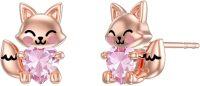 wholesale 925 Sterling Silver Pink Crystal Love Heart Fox Stud Earrings for Girls and Women-October