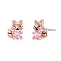 wholesale 925 Sterling Silver Cute Fox Holding Heart Earrings Wholesale Pink-October