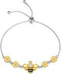 wholesale 925 Sterling Silver Bee & Flower Charm Adjustable Bracelet for Women Girls - Cute -0-0