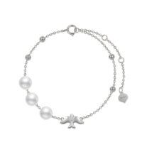 wholesale 14k Gold Bracelet Wholesale With Pearls And Bird Charm-White Gold