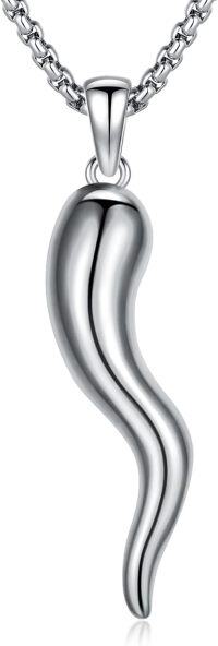 wholesale  & 925 Sterling Silver Italian Horn Pendant Luck Charm Necklaces for Men Women - 24 Chain Length-White Gold