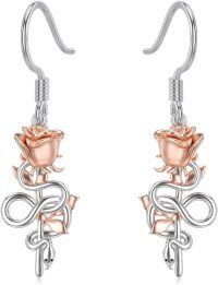 wholesale 925 Sterling Silver Snake & Flower Drop Earrings for Women Girls-rose