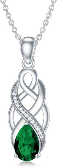 wholesale 925 Sterling Silver Birthstone Celtic Knot Pendant Necklace-Emerald Green