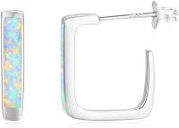 wholesale 925 Sterling Silver 925 White Blue Orange Opal Square Hoop Earrings for Women-02-White