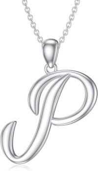 wholesale Sterling Silver 26 Letter Pendant Necklace-Letter P-white gold plated