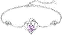 wholesale 925 Sterling Silver Zirconia Heart Birthstone Bracelet for Women Adjustable Gift-June 6