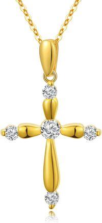 wholesale 18K Gold Cubic Zirconia Cross Pendant Necklace for Women Girls-Shiny Cross with diamonds