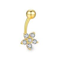 wholesale 14K Gold 6mm Flower Belly Button Rings for Women CZ Crystal Body Jewelry (Sold Individually)-10K Gold Plated