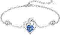 wholesale 925 Sterling Silver Zirconia Heart Birthstone Bracelet for Women Adjustable Gift-December 12