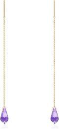 wholesale Gold 14k Purple Crystal Teardrop Threader Dangle Earrings for Women-0-0