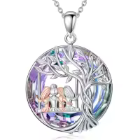 TOUPOP Sterling Silver Crystal Tree Of Life Sisters Necklace-color_name:4 Sister-Purple Crystal
