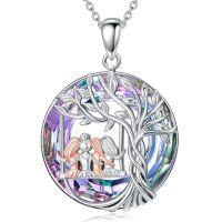 wholesale TOUPOP Sister Christmas Gifts From Sister Tree Of Life Sisters Necklace 925 Sterling Silver Crystal Jewelry Birthday Gifts For Women Friends Friendship -color_name:4 Sister-Purple Crystal