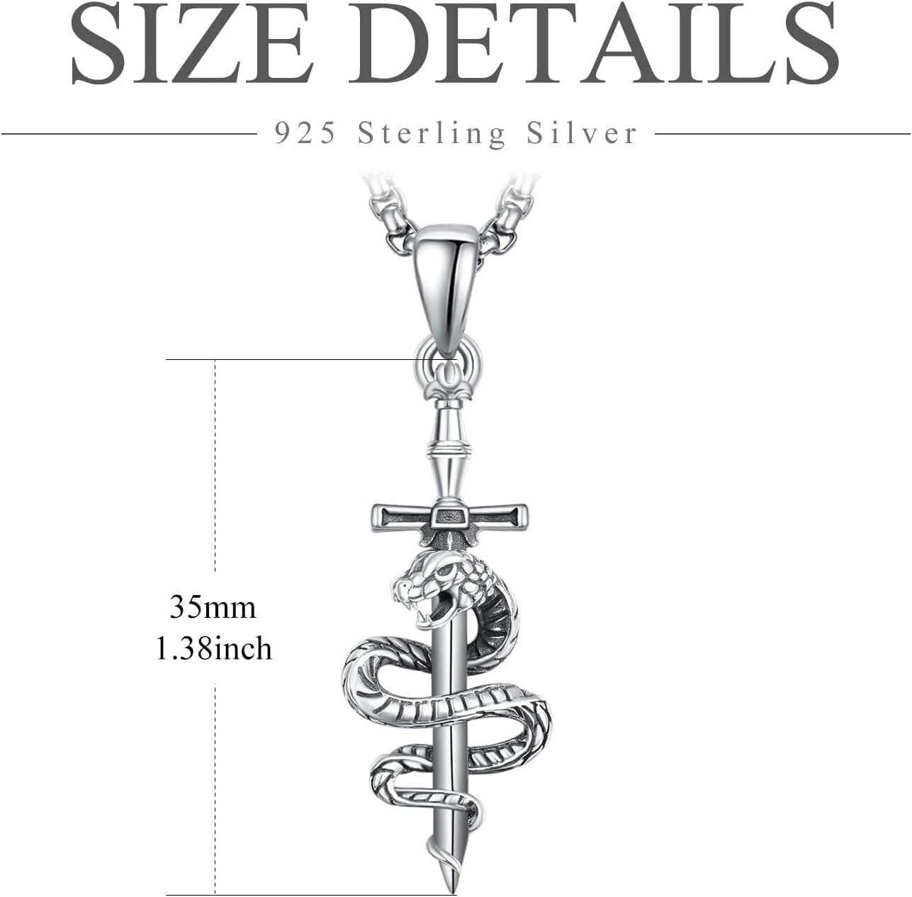 wholesale 925 Sterling Silver Snake Sword Cross Pendant Necklace with Stainless Steel Chain for Men & Women Gothic Religious Jewelry Baptism Gift-0-4