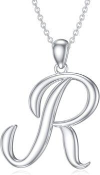 wholesale Sterling Silver 26 Letter Pendant Necklace-white gold plated-Letter R