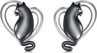 wholesale 925 Sterling Silver Black Cat Heart Stud Earrings for Women's Gift Ideas-Black Cat