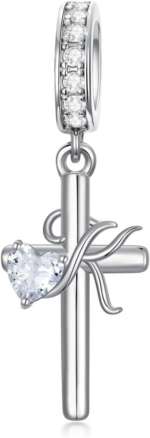 Sterling Silver ABC Initial Cross Charm Pendant Beads for Bracelet-0-1
