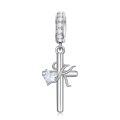 wholesale 925 Sterling Silver Cross Heart Crystal Dangle Charm-0-0