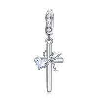 wholesale 925 Sterling Silver Cross Heart Crystal Dangle Charm-11-K