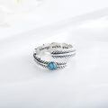 wholesale 925 Sterling Silver Turquoise Moss Agate Feather Adjustable Western Thumb Ring Vintage Jewelry Gift-0-1