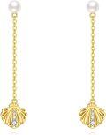 wholesale 925 Sterling Silver Gold Plated Seashell with White Pearl and Crystal Drop Dangle Earrings for Women-0-0