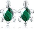 wholesale 925 Sterling Silver Malachite Sea Turtle Stud Earrings - Hawaiian Ocean Jewelry for Women-0-0