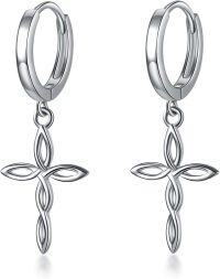 wholesale 925 Sterling Silver Evil Eye Cross Drop Hoop Earrings for Women Girls Huggie Minimalist-Celtic Cross Hoop Earrings