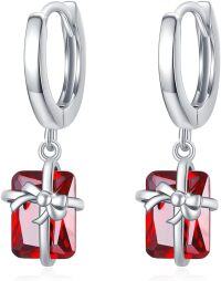 wholesale 925 Sterling Silver Red Crystal Bowknot Drop Dangle Hook Studs Earings  for Girls and Women-Garnet Hoop Earrings