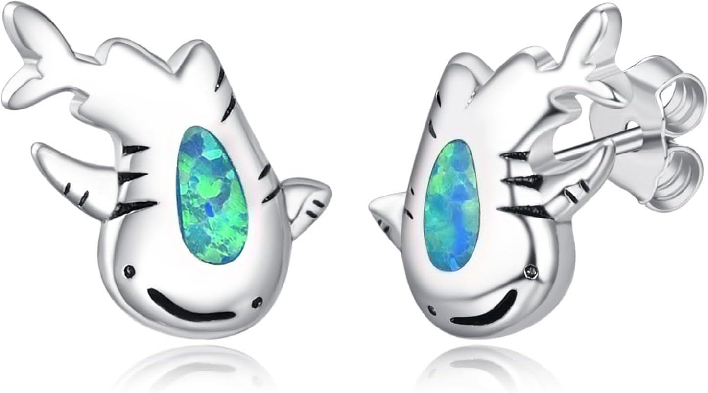 wholesale 925 Sterling Silver Blue Opal Fish Stud Hoop Earrings for Women and Girls-0-0
