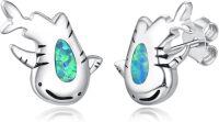 wholesale 925 Sterling Silver Blue Opal Fish Stud Hoop Earrings for Women and Girls-Blue Opal Shark-Blue Opal Shark