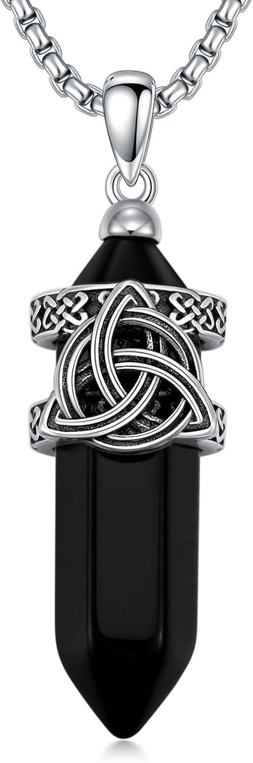 Sterling Silver Stone Celtic Knot Necklace for Men Women-0-1