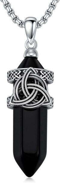 wholesale 925 Sterling Silver Black Onyx Celtic Knot Pendant Necklaces for Men & Women-B01-Celtic and Obsidian