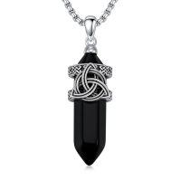 wholesale 925 Sterling Silver Black Onyx Celtic Knot Pendant Necklaces for Men & Women-B01-Celtic and Obsidian
