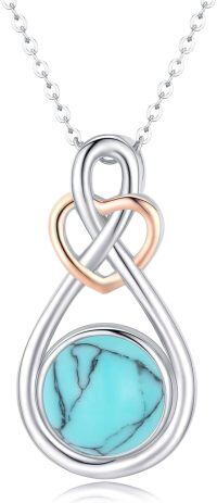 wholesale 925 Sterling Silver Infinity Turquoise Pendant Necklaces Gifts for Women-Silver-turquoise