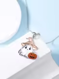 TOUPOP Sterling Silver Witch Moon Ghost Pumpkin Bat Pendant Necklace-0-1