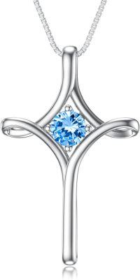 wholesale 925 Sterling Silver Birthstone Cross Necklace for Women Fine Jewelry Gift-12-Topaz-December