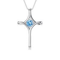 wholesale 925 Sterling Silver Birthstone Cross Necklace for Women Fine Jewelry Gift-12-Topaz-December