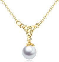 wholesale 14K Gold Celtic Knot & Freshwater Pearl Pendant Necklaces for Women's-Celtic Knot