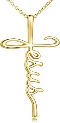 wholesale 925 Sterling Silver Cross Necklace with Stone for Women, Religious Christian Jewelry Gift-Jesus-gold plated