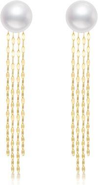 wholesale 14K Gold Yellow  Freshwater Cultured Pearl Long Chain Drop Earrings for Women-Yellow Gold