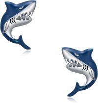 wholesale 925 Sterling Silver Blue Shark Stud Earrings for Women Men Minimalist Ocean Sea Life Gifts 3D Animal Jewelry Accessories-Shark